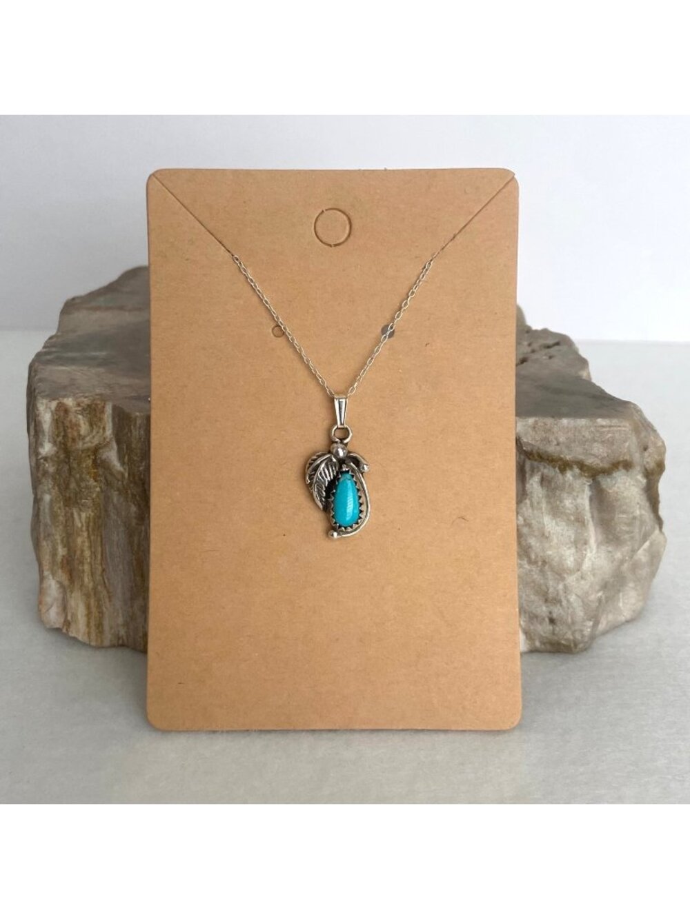VTG Sterling Silver 925 Dainty Petite Navajo Style Turquoise Pendant Necklace